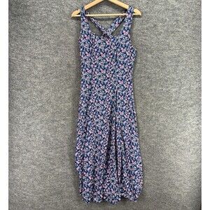 SA2 Dress Women M Medium Blue Floral Maxi Long Sleeveless Square Neck Rayon